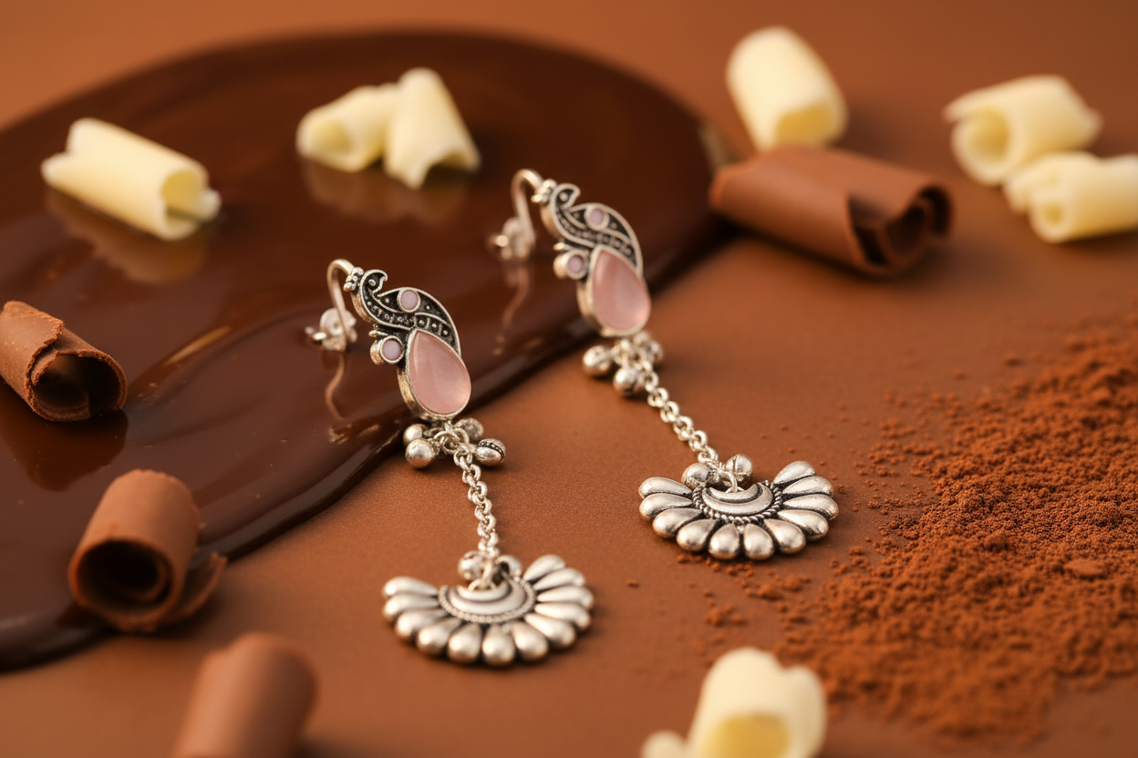 Jazz And Sizzle Silver Plated Artificial Pink Stone Studded & Beaded Peacock Ear Cuff