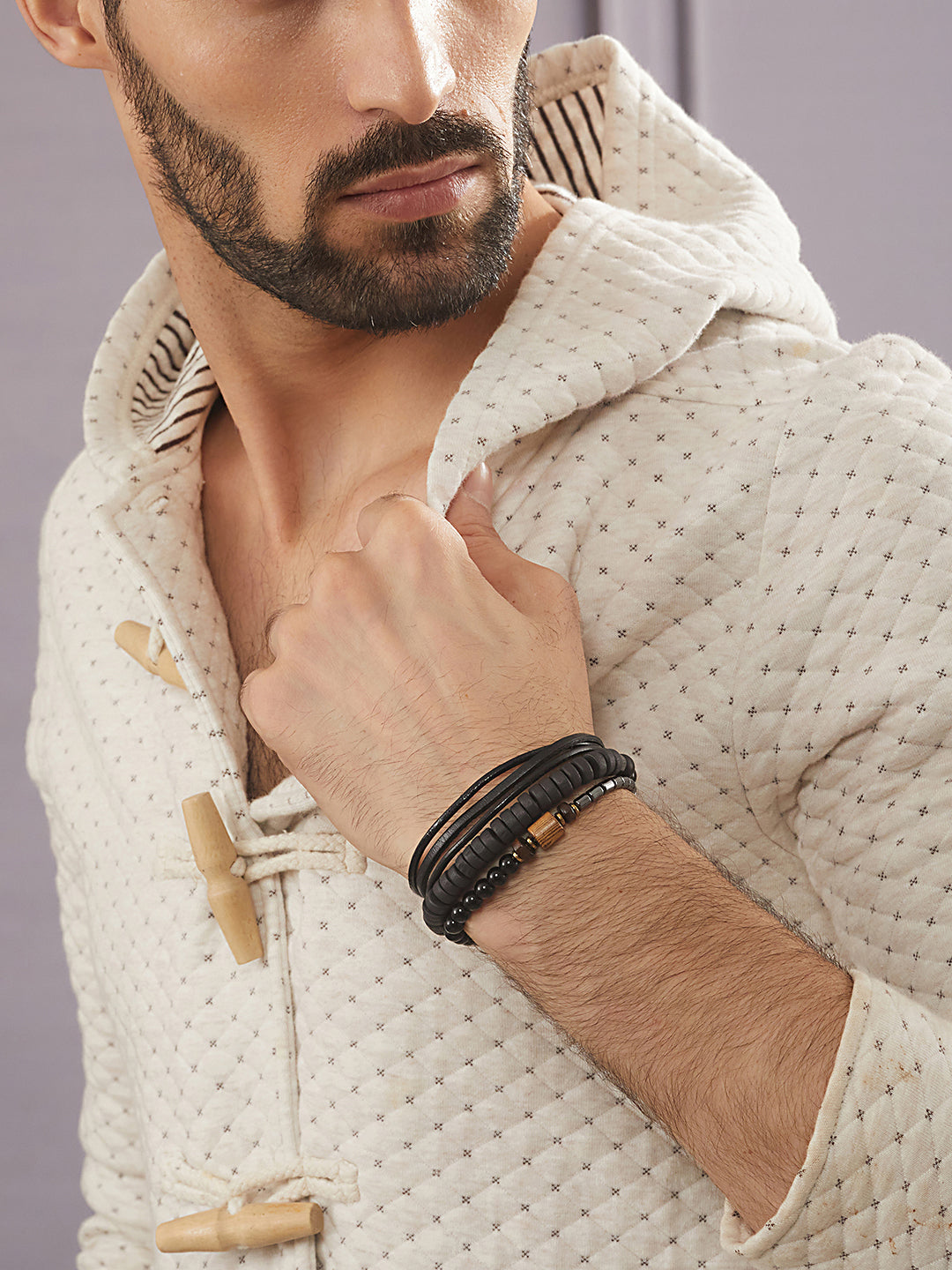 Jazz And Sizzle Men Set of 3 Black Elasticated & Handcrafted Bracelets