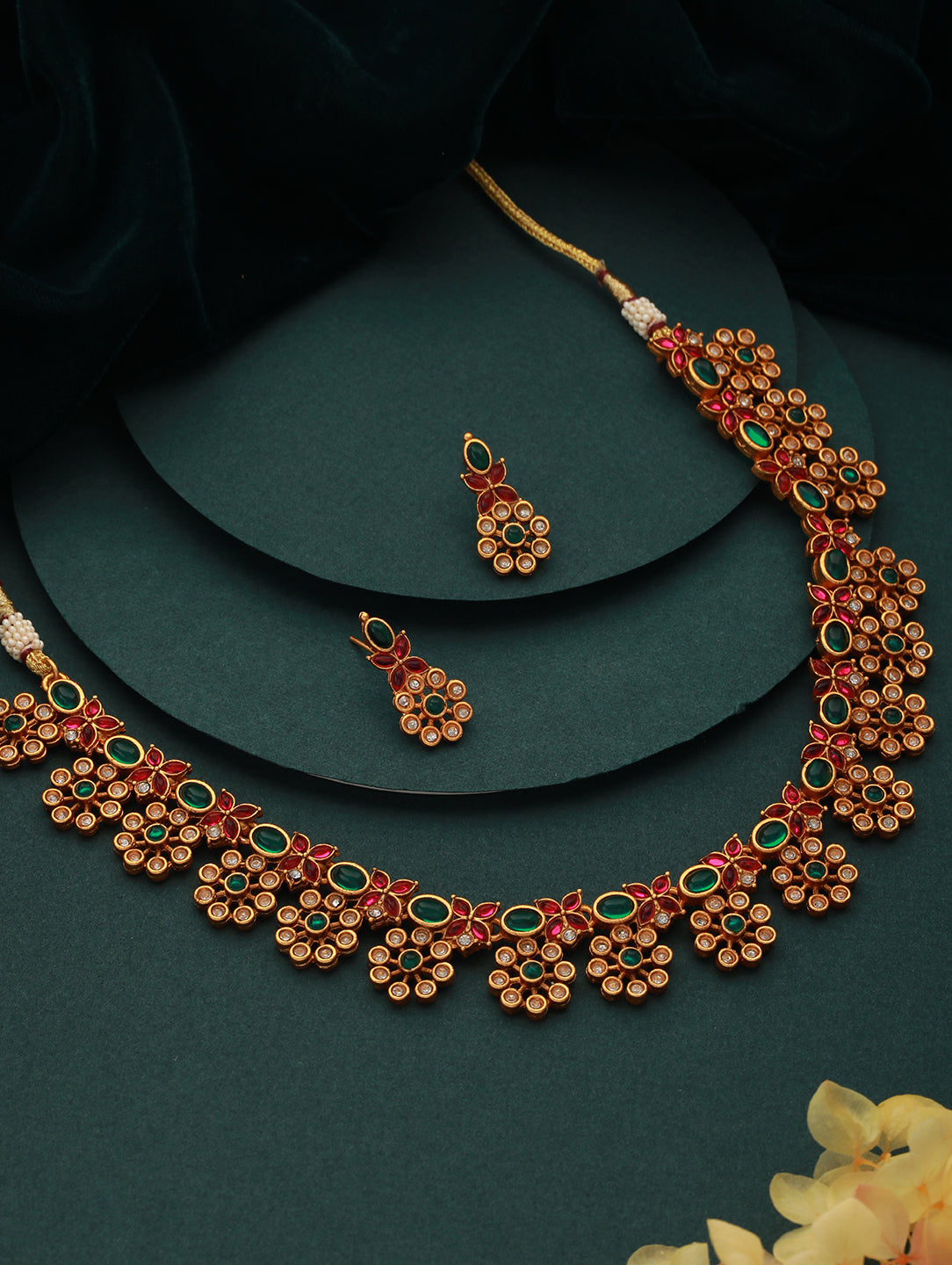 Gold-Plated American Diamond-Studded Brass Necklace & Earrings - Jazzandsizzle