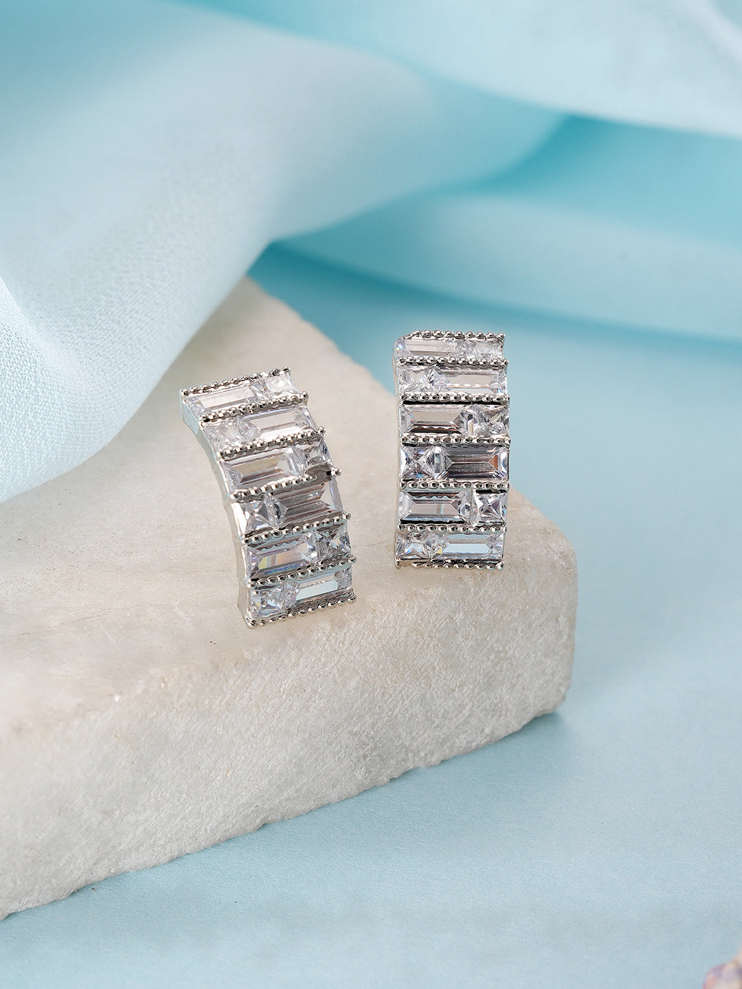 Jazz And Sizzle Silver-Plated & White Crystals Studs Earrings