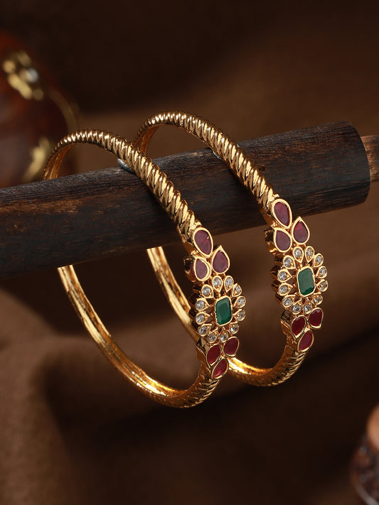 Set Of 2 24CT Gold-Plated Stone-Studded Bangles - Jazzandsizzle