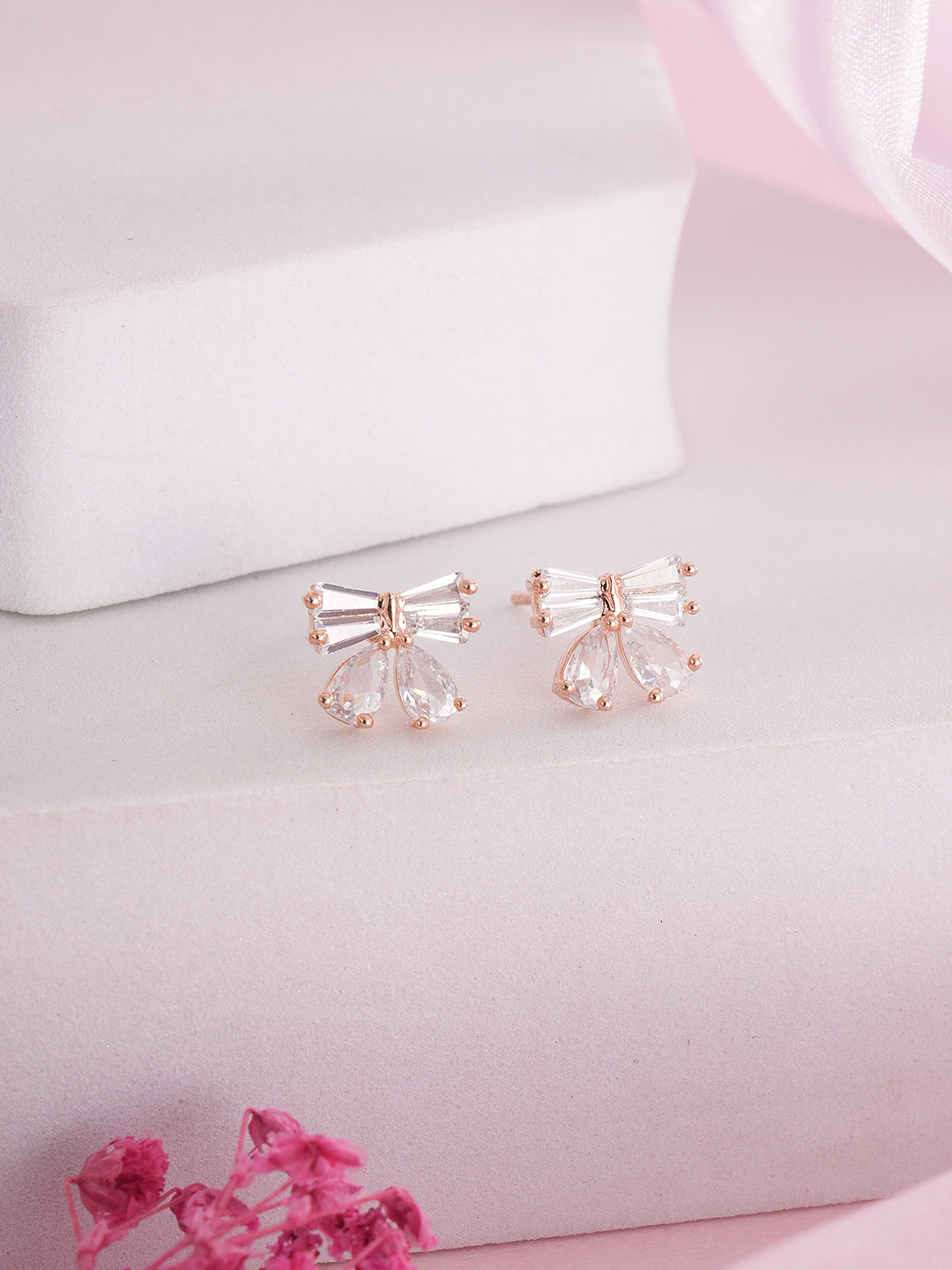Jazz And Sizzle Rose Gold Plated American Diamond Studded Contemporary Studs
