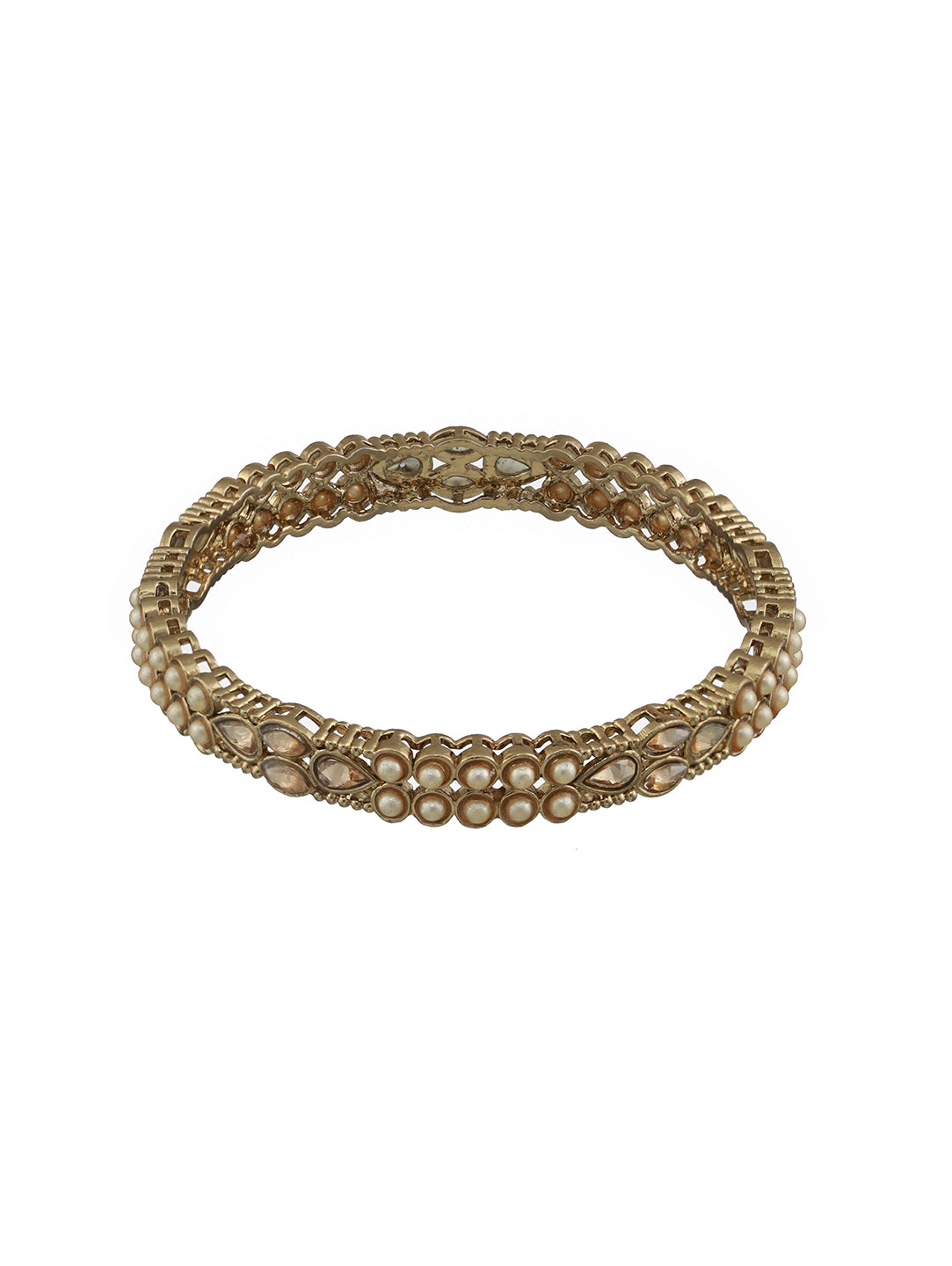 Set Of 4 Gold-Plated Kundan Studded & Pearls Beaded Bangles - Jazzandsizzle