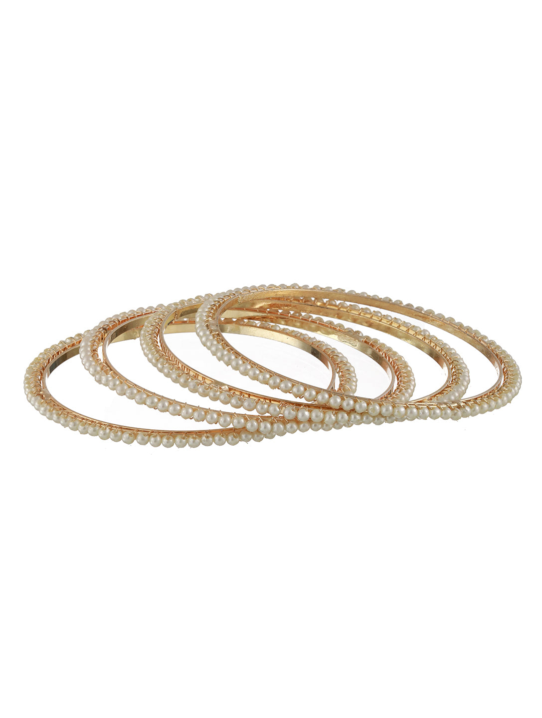 Set Of 4 Gold-Plated Peal Beaded Bangles