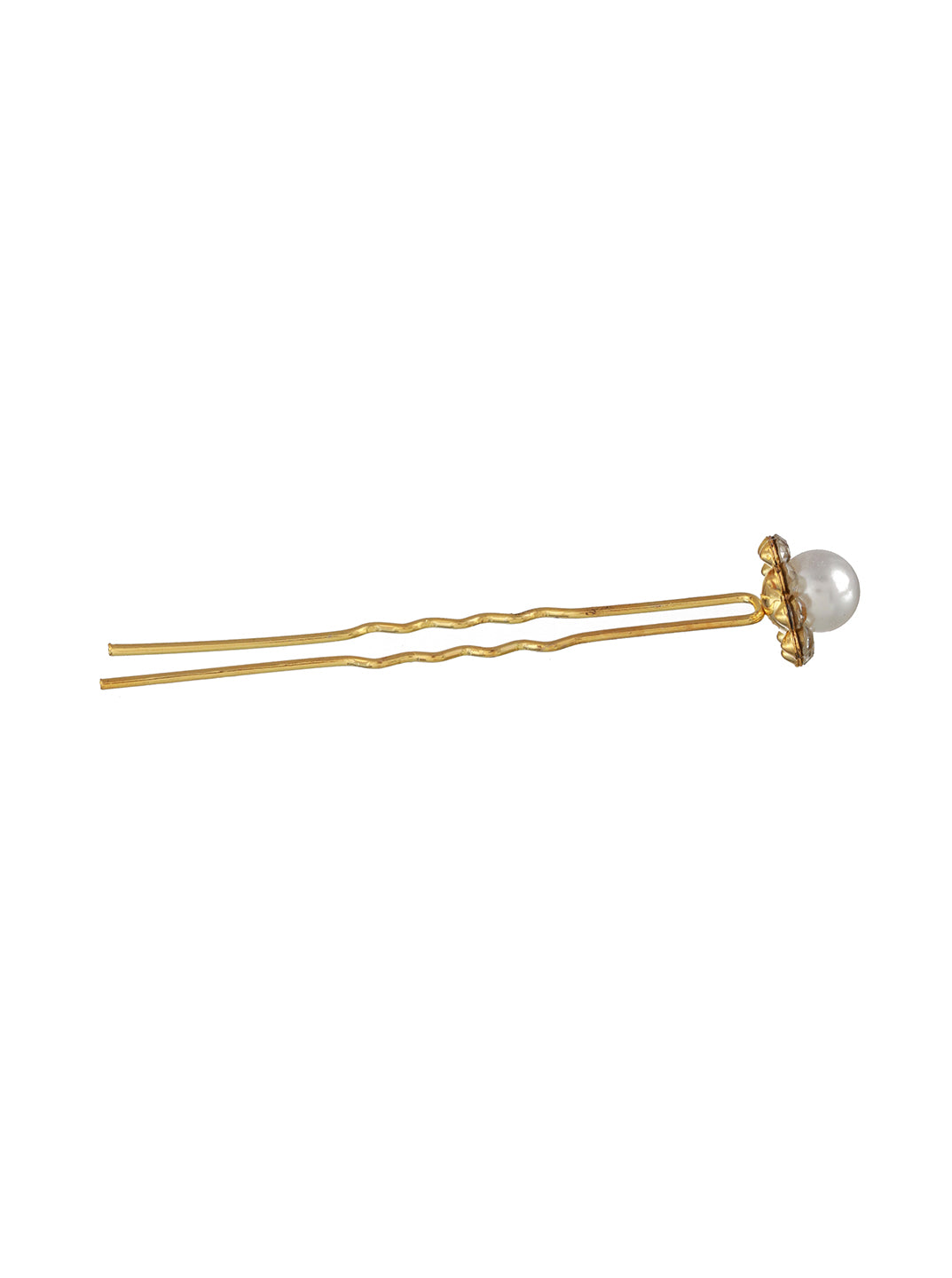 Women Set of 12 Gold Plated & White Pearl Beaded U Pins - Jazzandsizzle