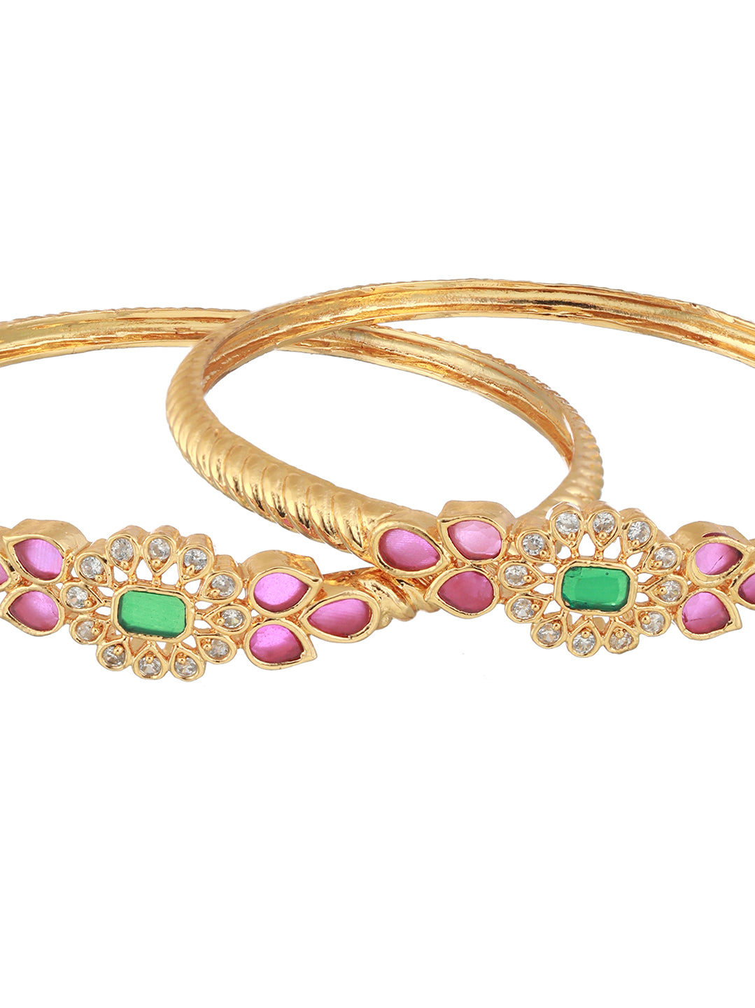 Set Of 2 24CT Gold-Plated Stone-Studded Bangles - Jazzandsizzle