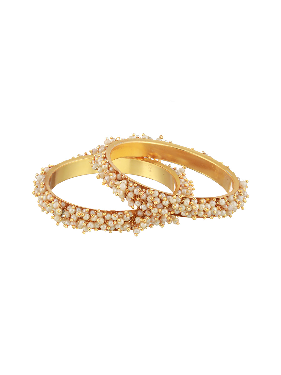 Set Of 2 Gold-Plated Pearl Beaded Bangles - Jazzandsizzle