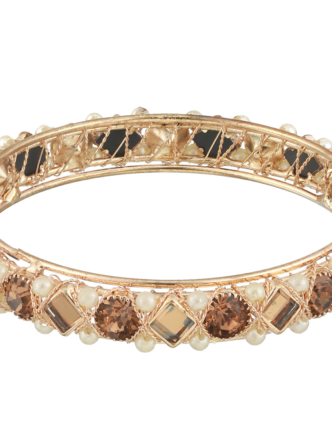 Set Of 2 Rose Gold-Plated Crystal Studded & Beaded Bangles - Jazzandsizzle