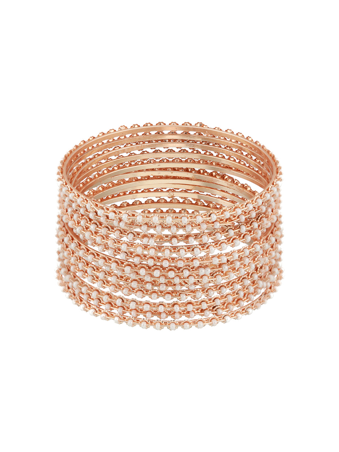 Set of 12 Rose Gold-Plated Beaded Bangles - Jazzandsizzle