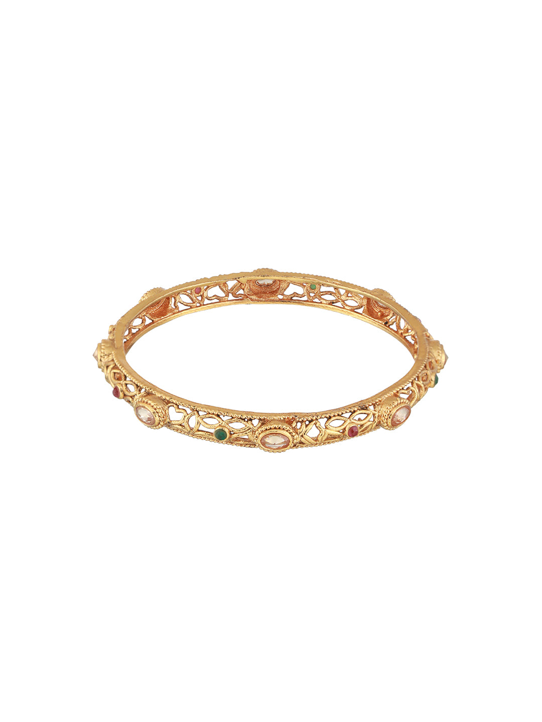 Set Of 4 24CT Gold-Plated Stone-Studded Bangles - Jazzandsizzle