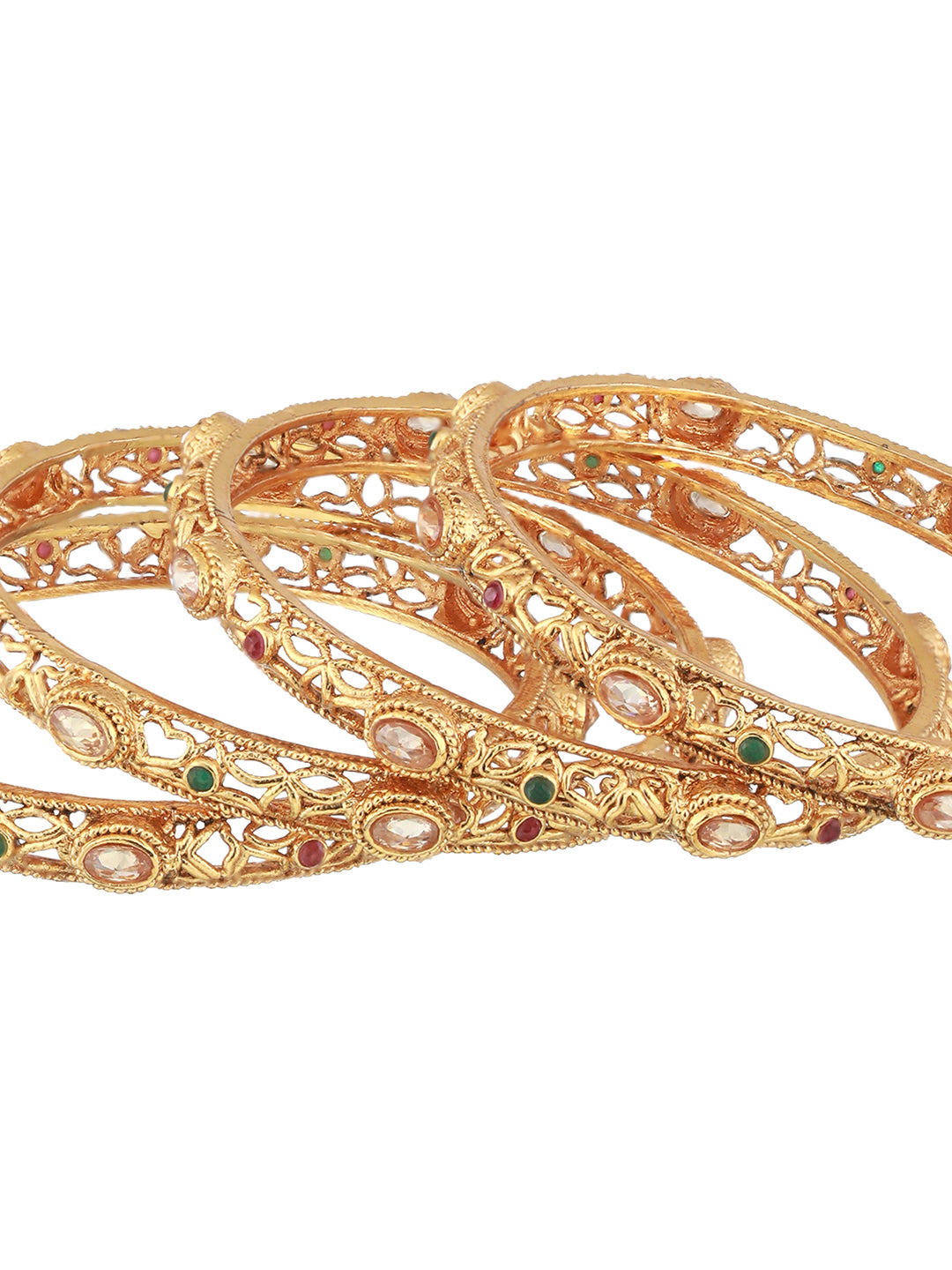 Set Of 4 24CT Gold-Plated Stone-Studded Bangles - Jazzandsizzle