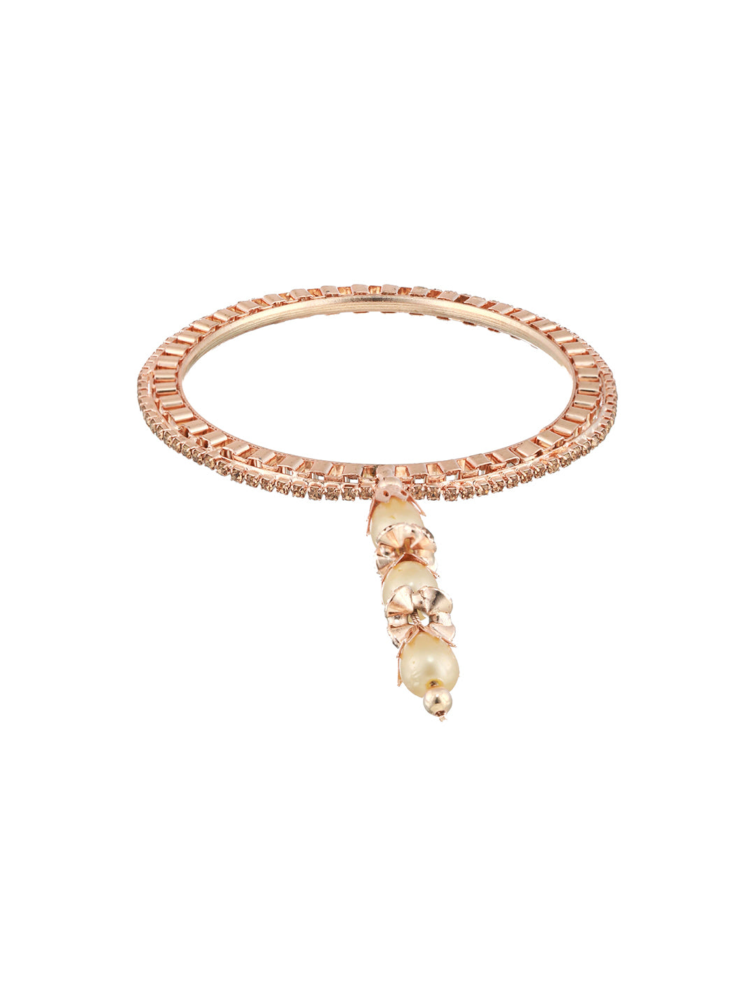 Set Of 4 Rose Gold-Plated Crystal Studded & Beaded Bangles - Jazzandsizzle