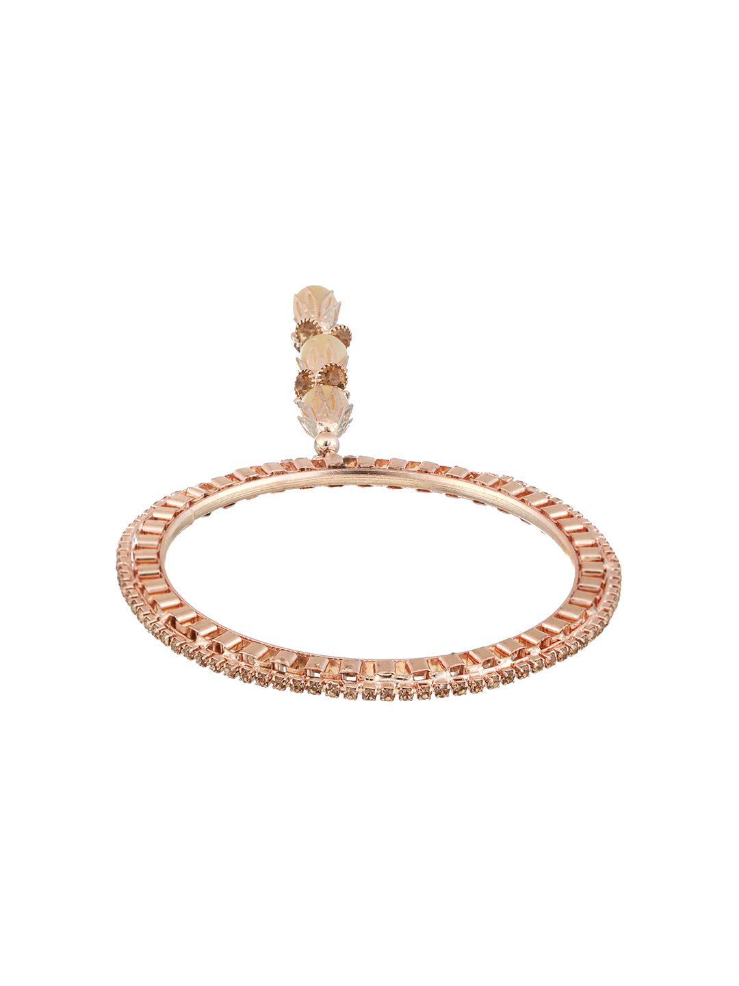 Set Of 4 Rose Gold-Plated Crystal Studded & Beaded Bangles - Jazzandsizzle