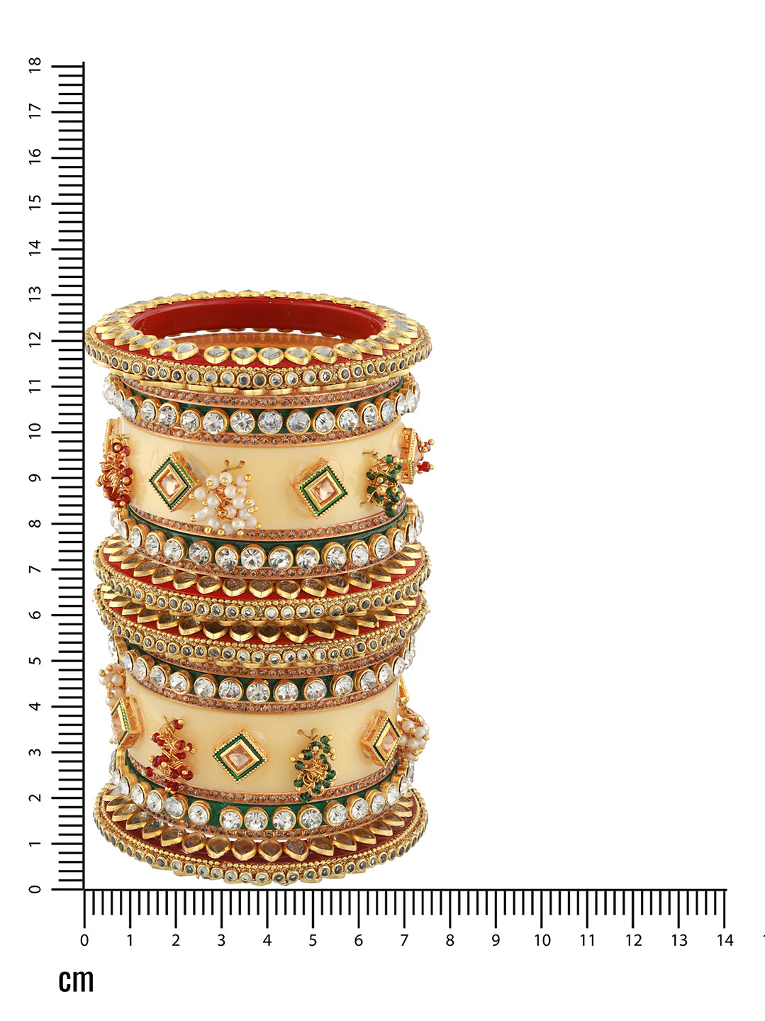 Set Of 18 Gold Plated Stones & Beads-Studded Bangle Set - Jazzandsizzle