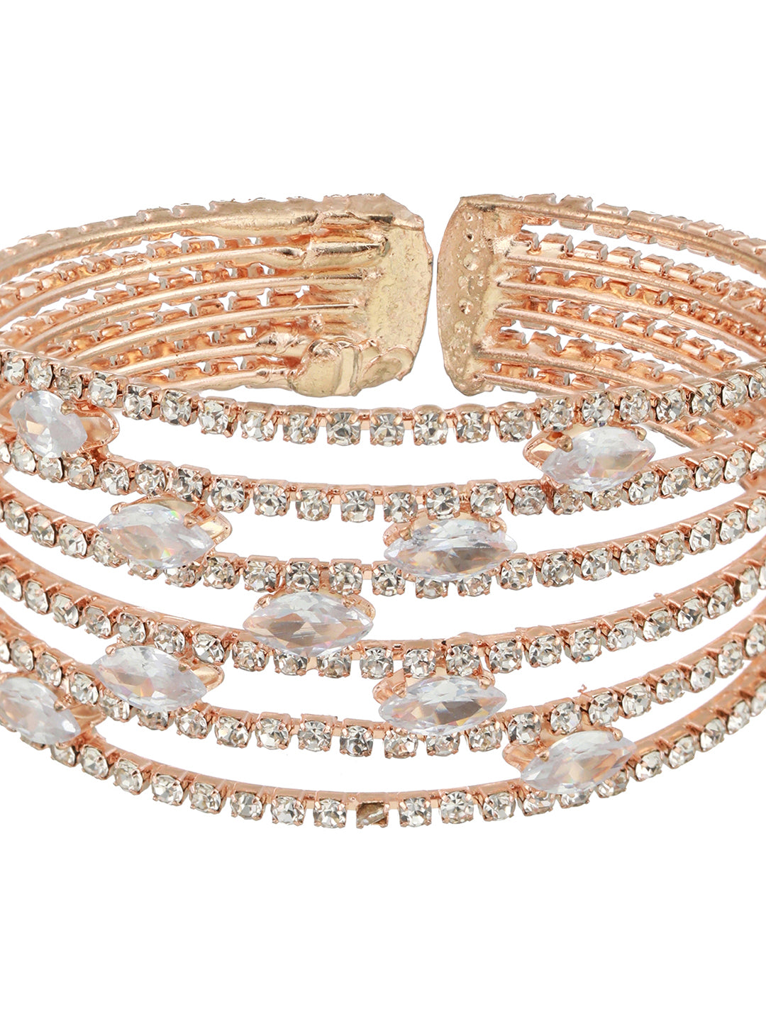 Rose Gold-Plated White Crystal Studded Cuff Bracelet - Jazzandsizzle