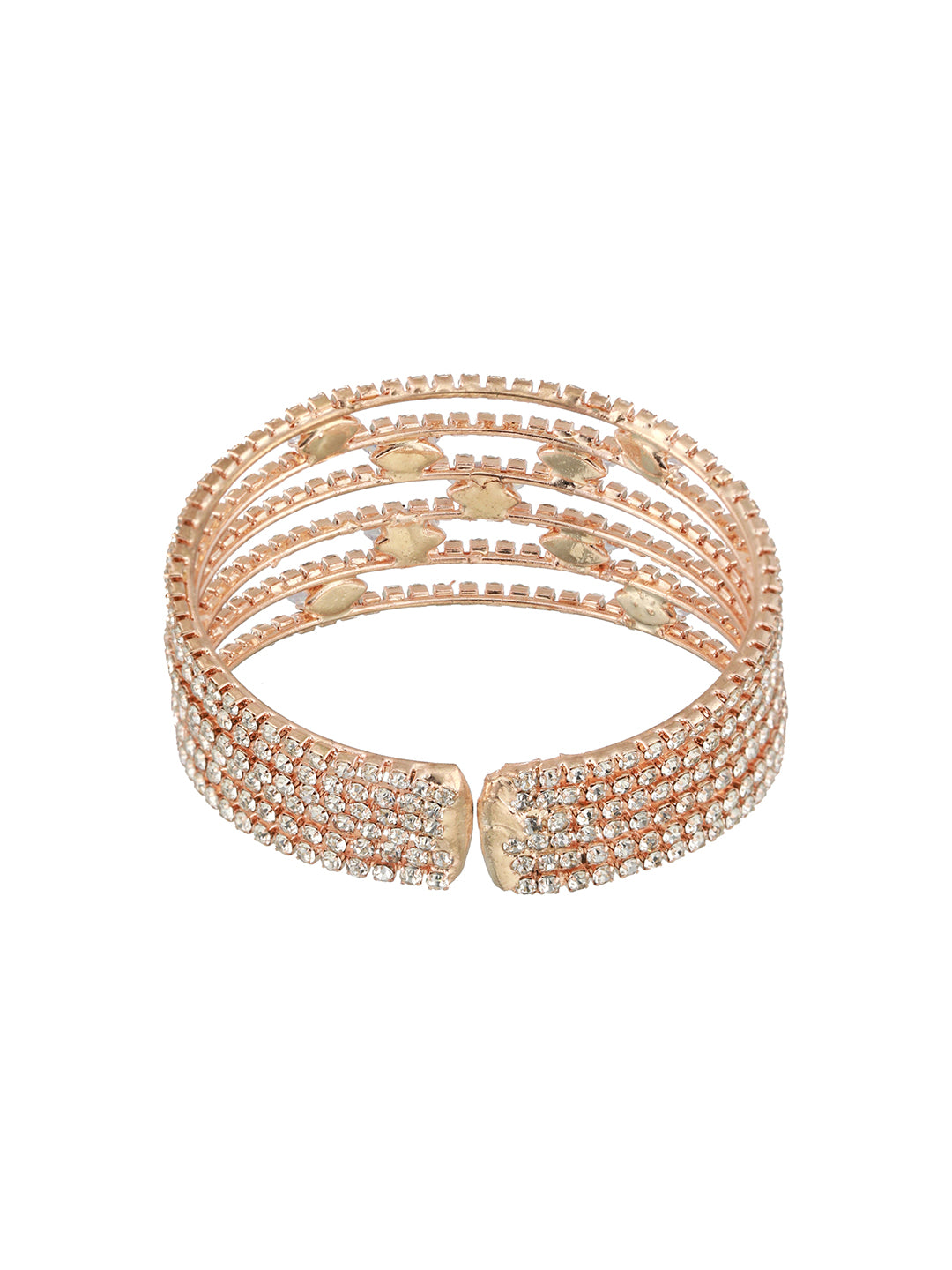 Rose Gold-Plated White Crystal Studded Cuff Bracelet - Jazzandsizzle