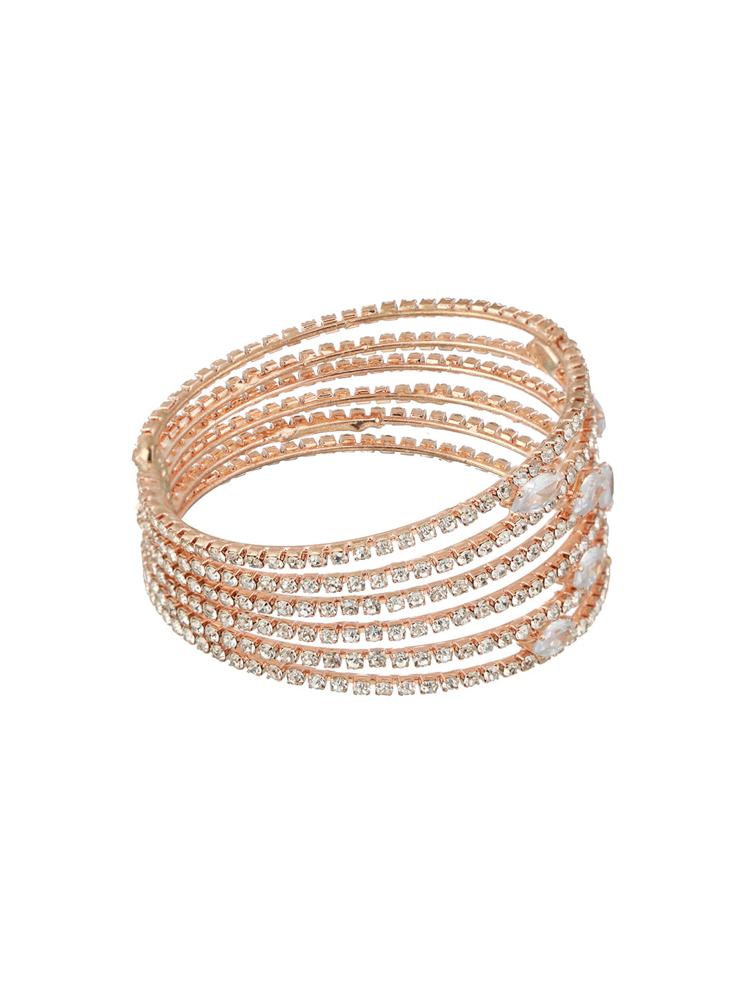 Rose Gold-Plated White Crystal Studded Cuff Bracelet - Jazzandsizzle