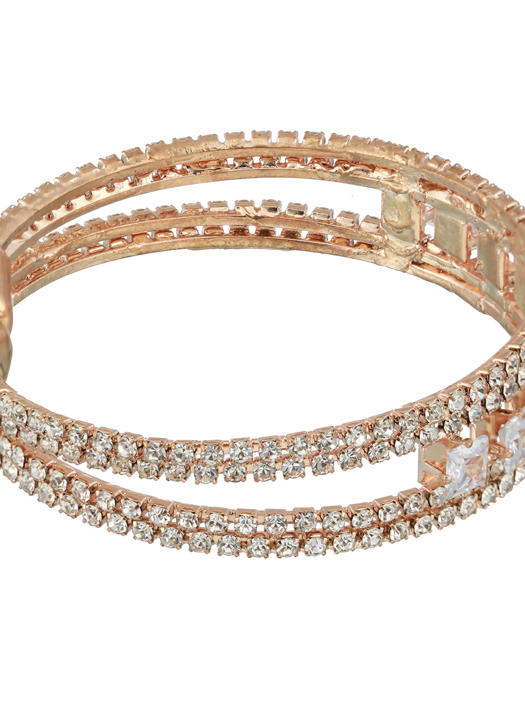 Rose Gold-Plated White Crystal Studded Cuff Bracelet - Jazzandsizzle