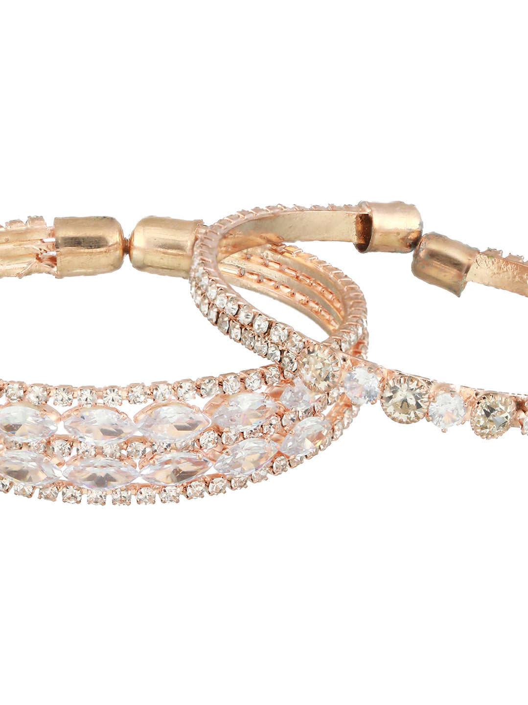 Jazz And Sizzle Set Of 2 Rose Gold-Plated White Crystal Studded Cuff Bracelet - Jazzandsizzle
