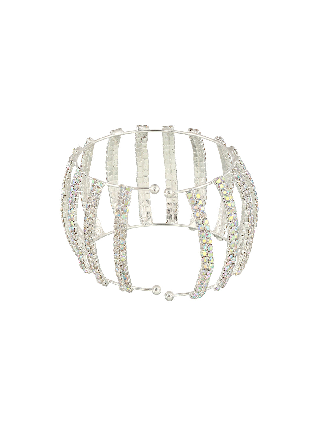 Silver-Plated Crystal-Studded Cuff Bracelet - Jazzandsizzle