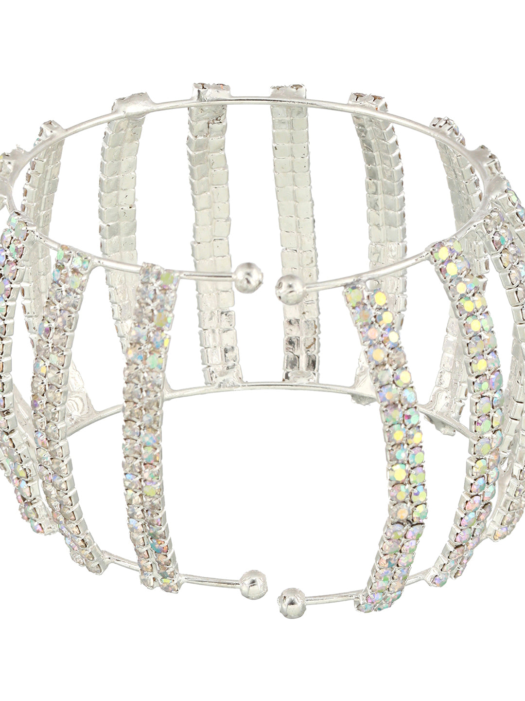 Silver-Plated Crystal-Studded Cuff Bracelet - Jazzandsizzle