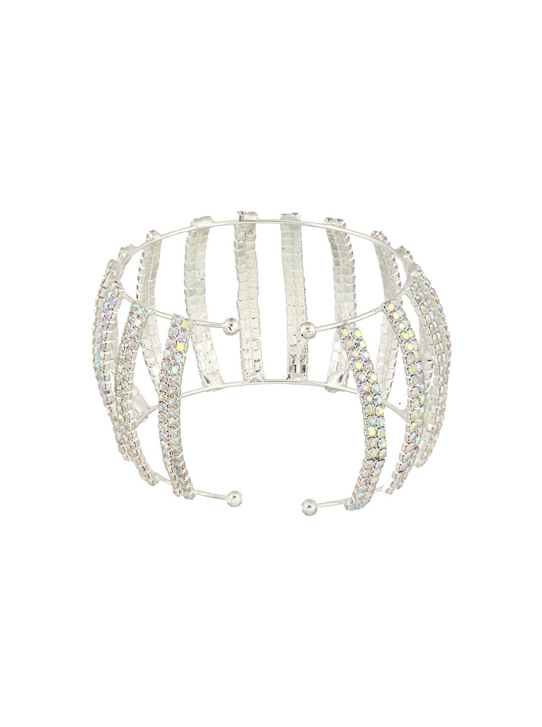 Silver-Plated Crystal-Studded Cuff Bracelet - Jazzandsizzle