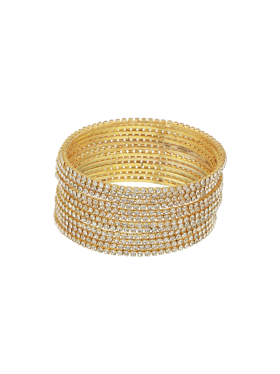 Set Of 12 Gold-Plated CZ-Studded Bangles - Jazzandsizzle