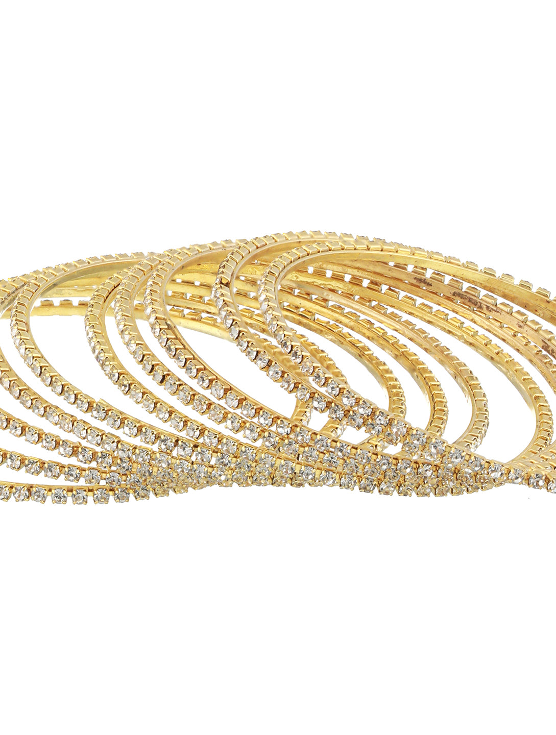 Set Of 12 Gold-Plated CZ-Studded Bangles - Jazzandsizzle