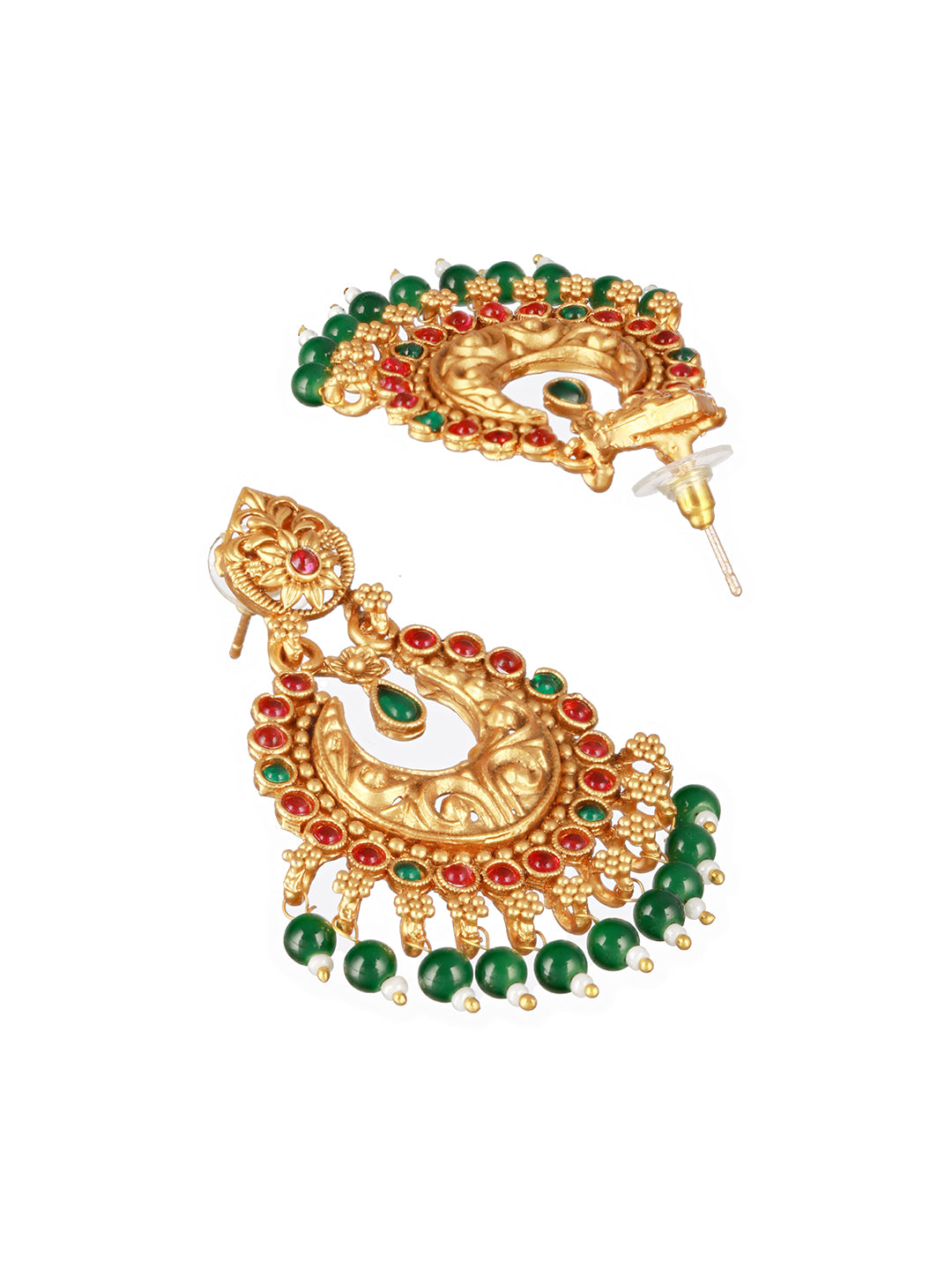Jazz And Sizzle Green & Pink Gold-Plated Contemporary Shaped Chandbalis