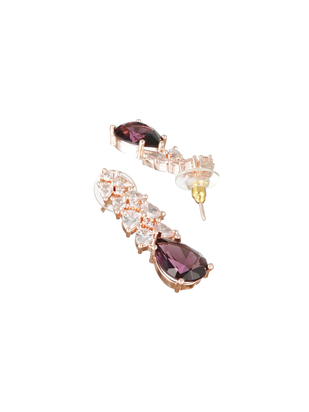 Rose Gold-Plated & Purple AD-Studded Handcrafted Teardrop Drop Earrings - Jazzandsizzle