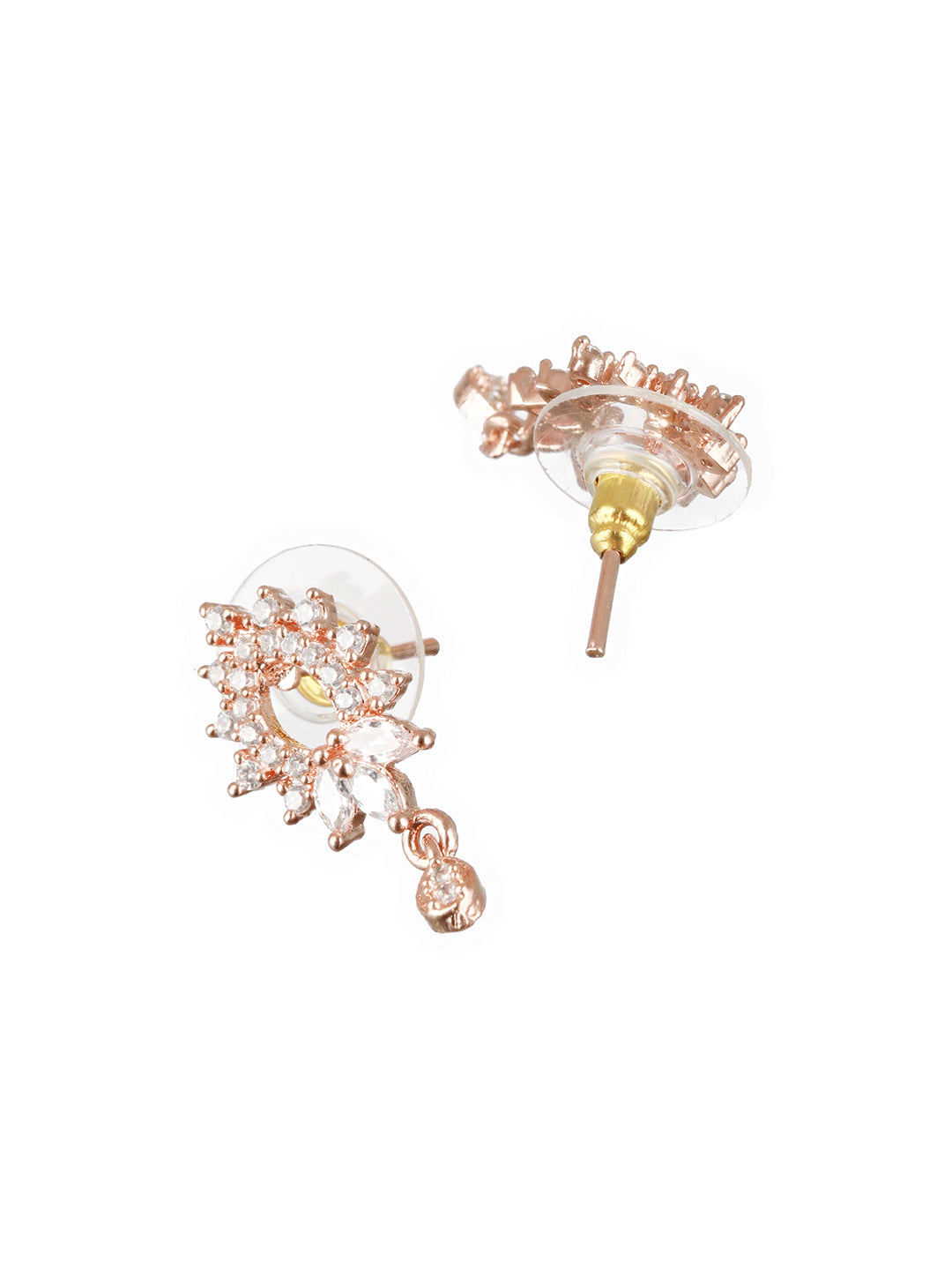 Rose Gold-Plated Black Beaded & CZ Stone-Studded Mangalsutra with Earrings - Jazzandsizzle