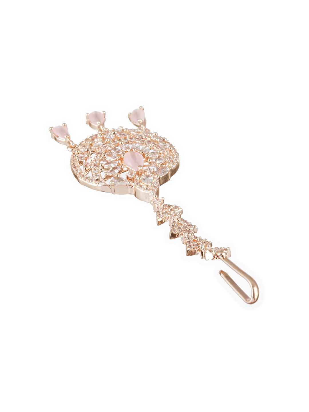 Rose Gold-Plated Pink & White AD-Studded Handcrafted Maang Tikka - Jazzandsizzle