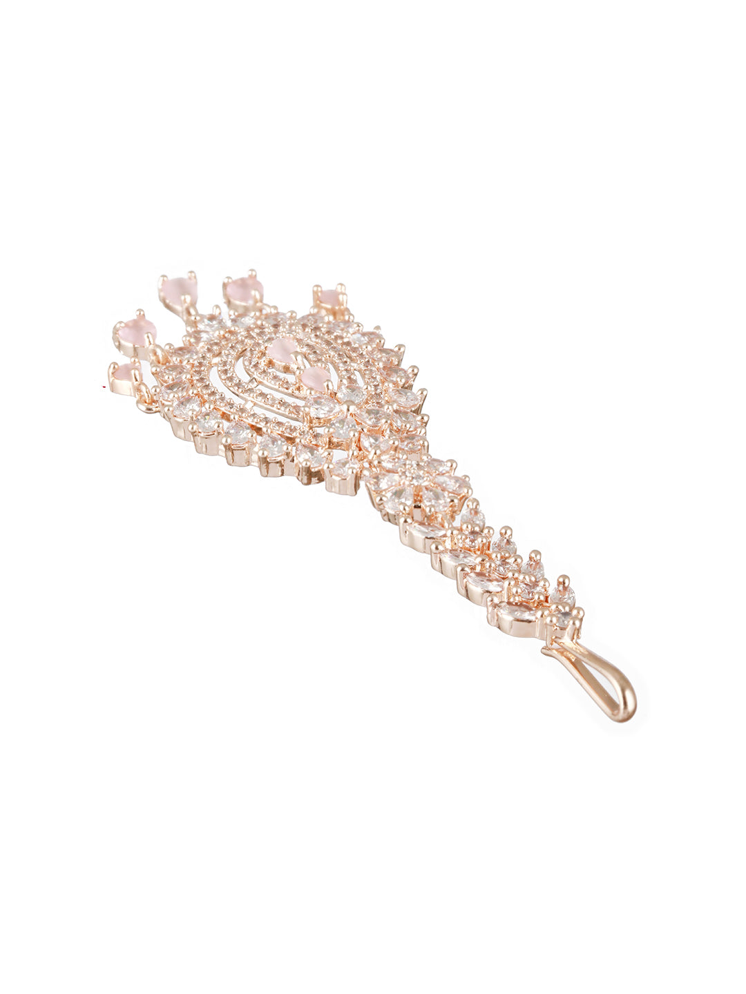 Rose Gold-Plated White CZ & Pink AD-Studded Handcrafted Maang Tikka - Jazzandsizzle