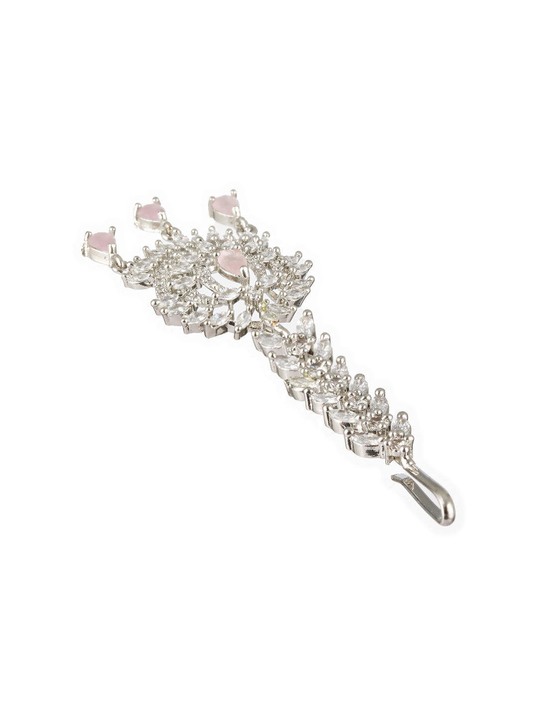 Rhodium-Plated Pink & White AD Studded Maang Tikka - Jazzandsizzle