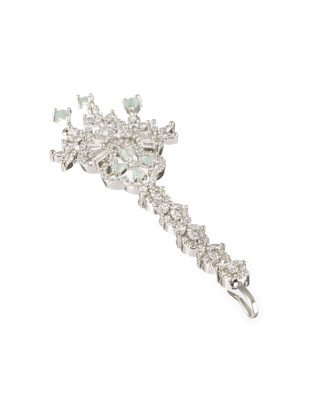 Rhodium-Plated Green & White AD Studded Maang Tikka - Jazzandsizzle