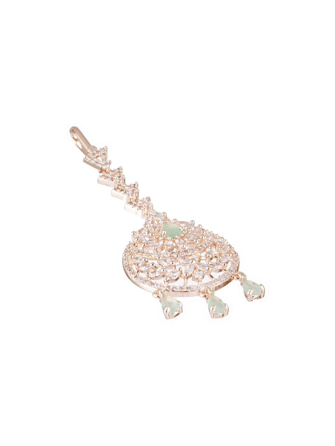 Rose Gold-Plated Green & White AD-Studded Handcrafted Maang Tikka - Jazzandsizzle