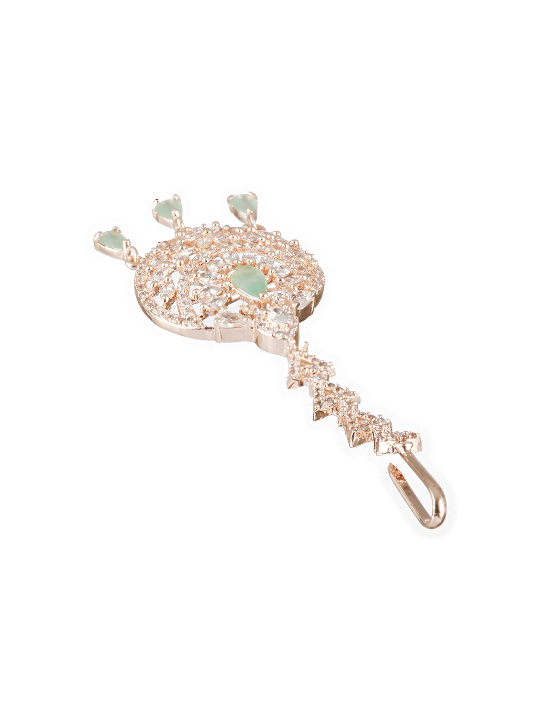 Rose Gold-Plated Green & White AD-Studded Handcrafted Maang Tikka