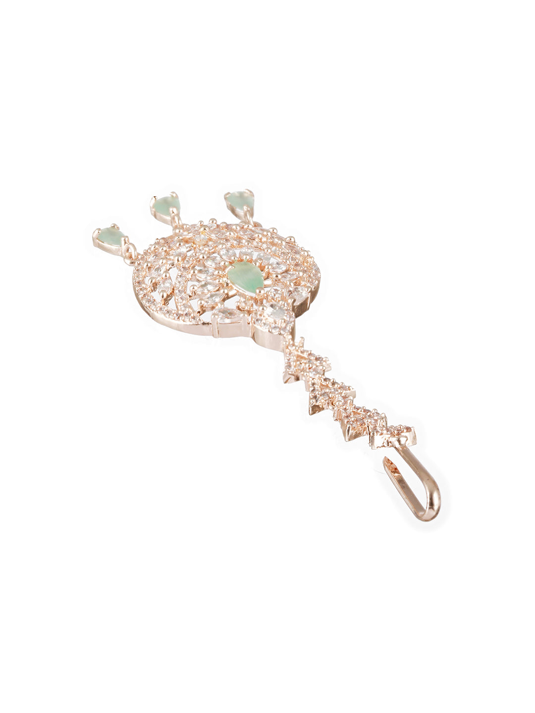 Rose Gold-Plated Green & White AD-Studded Handcrafted Maang Tikka - Jazzandsizzle