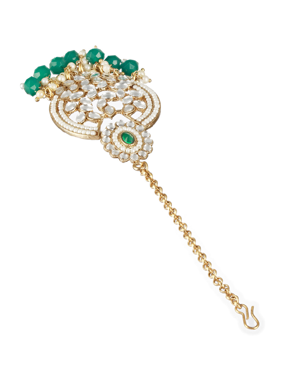 Gold-Plated & Kundan-Studded Green Maangtikka - Jazzandsizzle