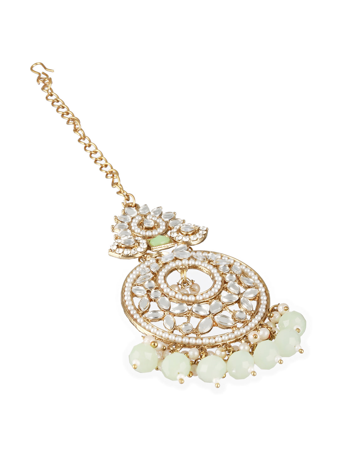 Gold-Plated & Kundan-Studded Green Maangtikka - Jazzandsizzle