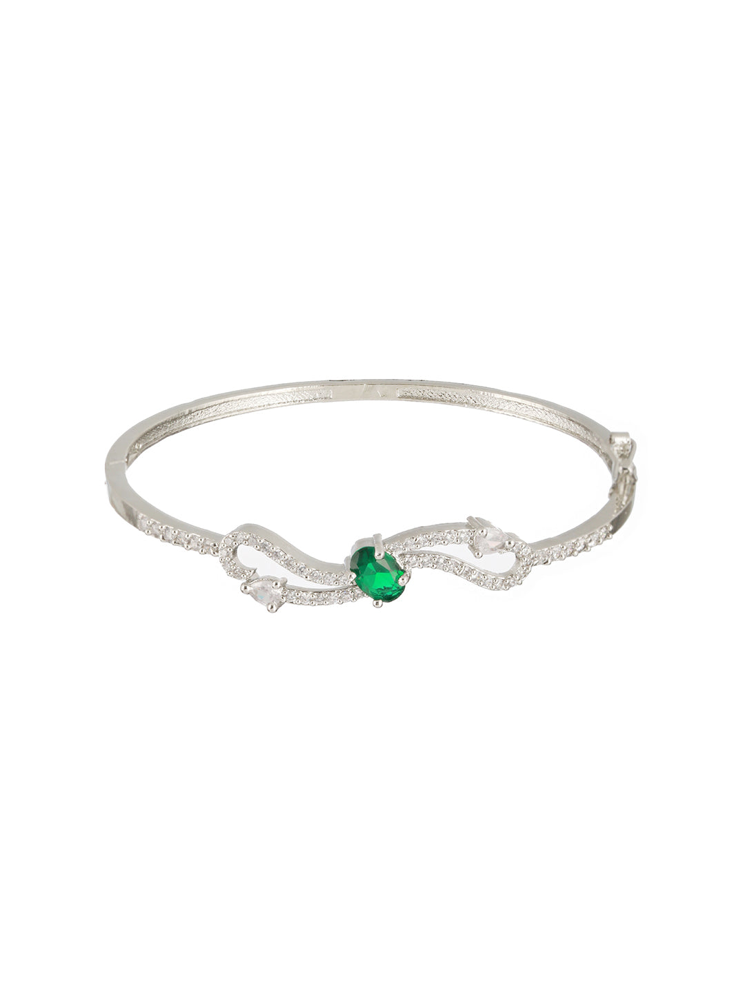 Green & White American Diamond Studded Rhodium-Plated Link Bracelet - Jazzandsizzle