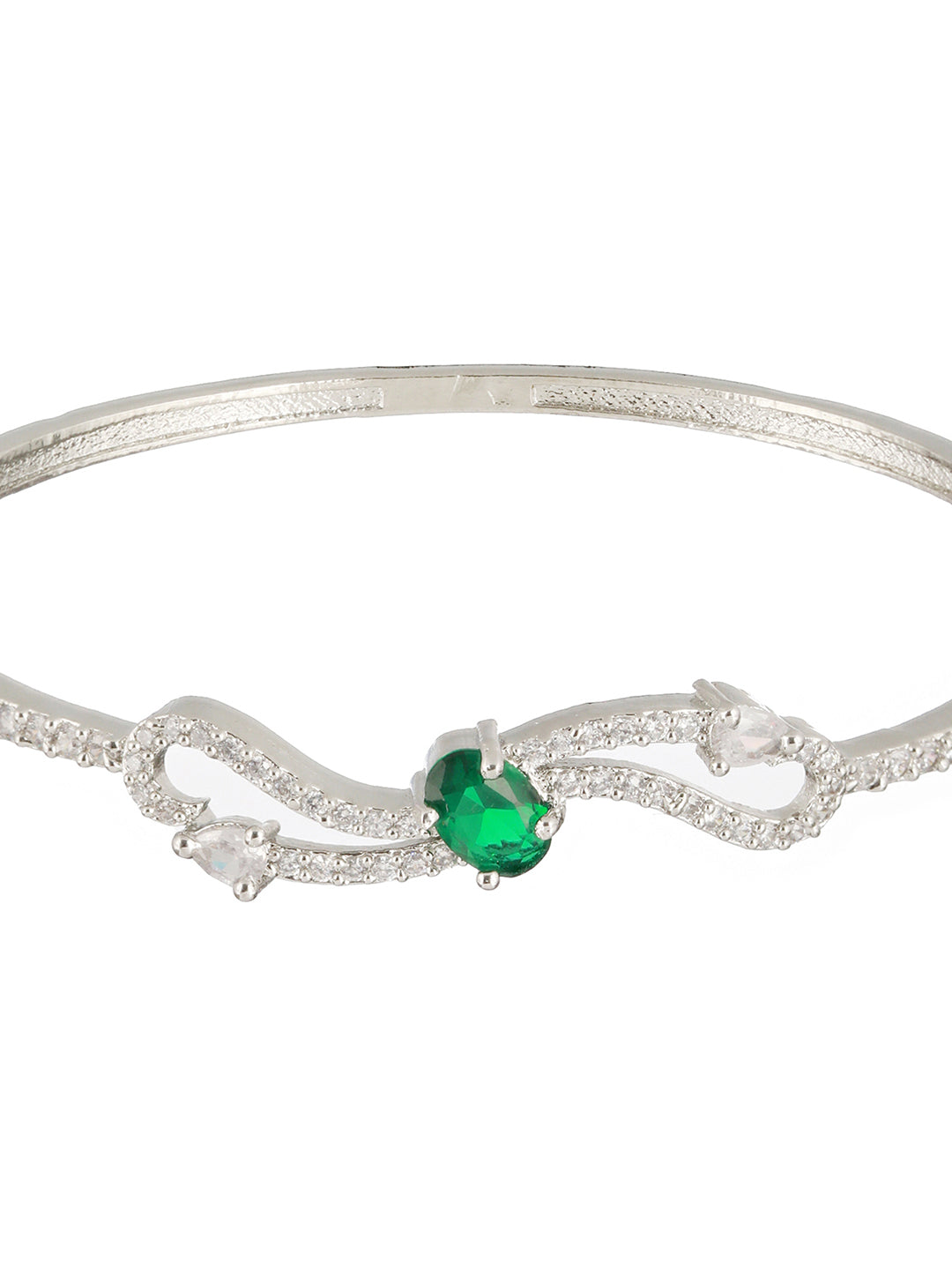 Green & White American Diamond Studded Rhodium-Plated Link Bracelet - Jazzandsizzle