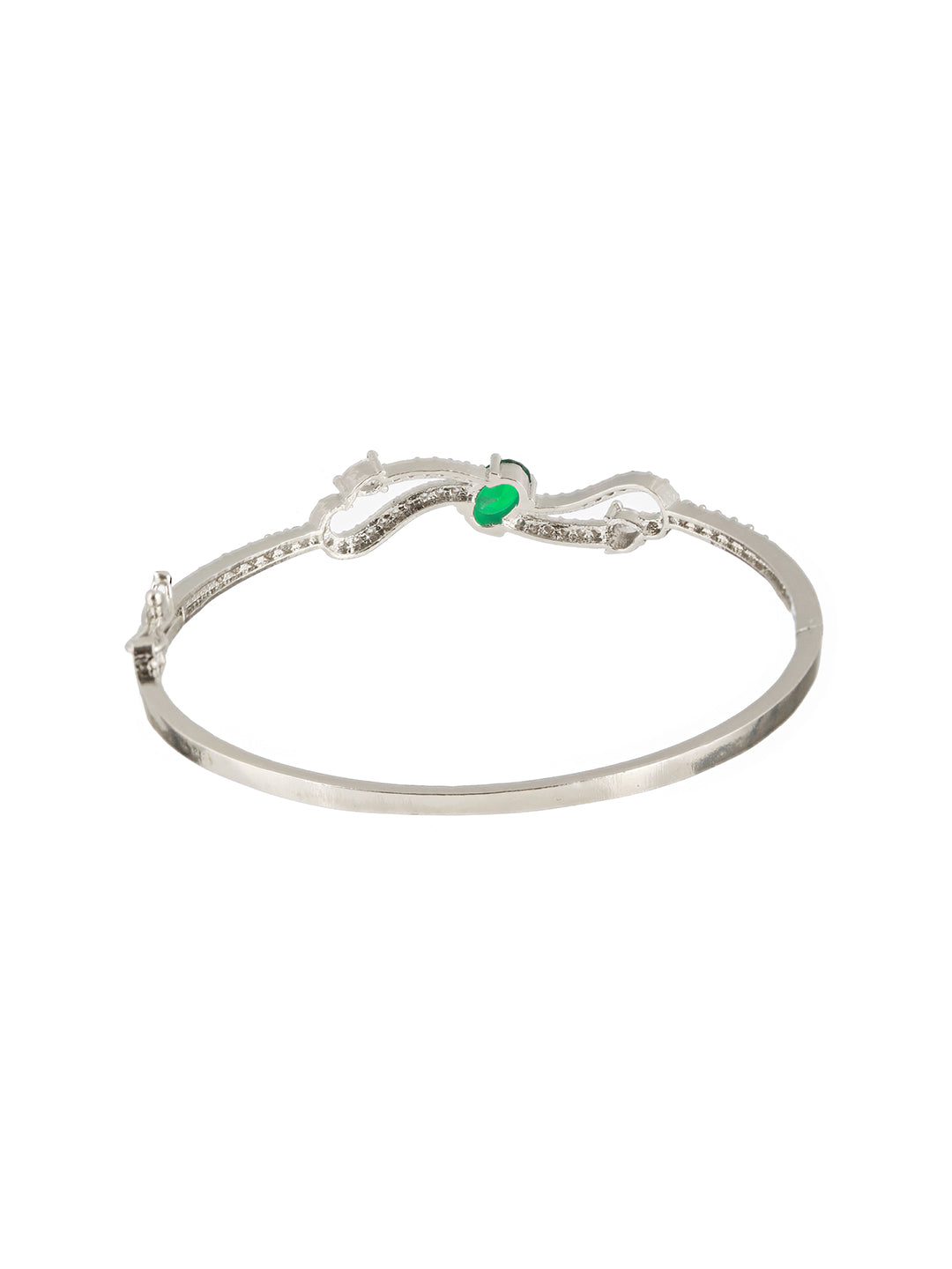 Green & White American Diamond Studded Rhodium-Plated Link Bracelet - Jazzandsizzle