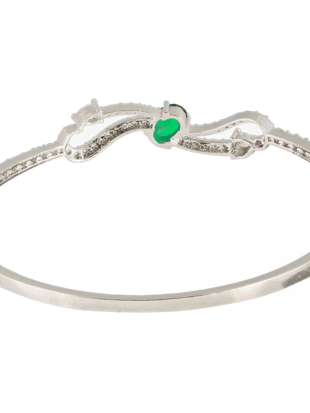 Green & White American Diamond Studded Rhodium-Plated Link Bracelet - Jazzandsizzle