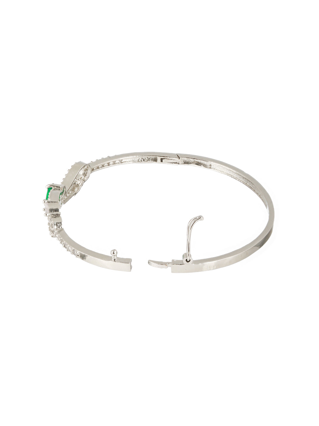 Green & White American Diamond Studded Rhodium-Plated Link Bracelet
