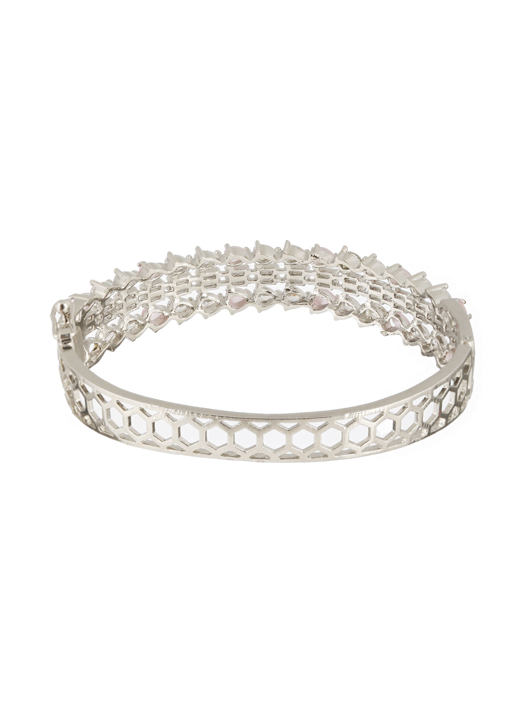 Rhodium-Plated Brass American Diamond Bangle-Style Bracelet - Jazzandsizzle