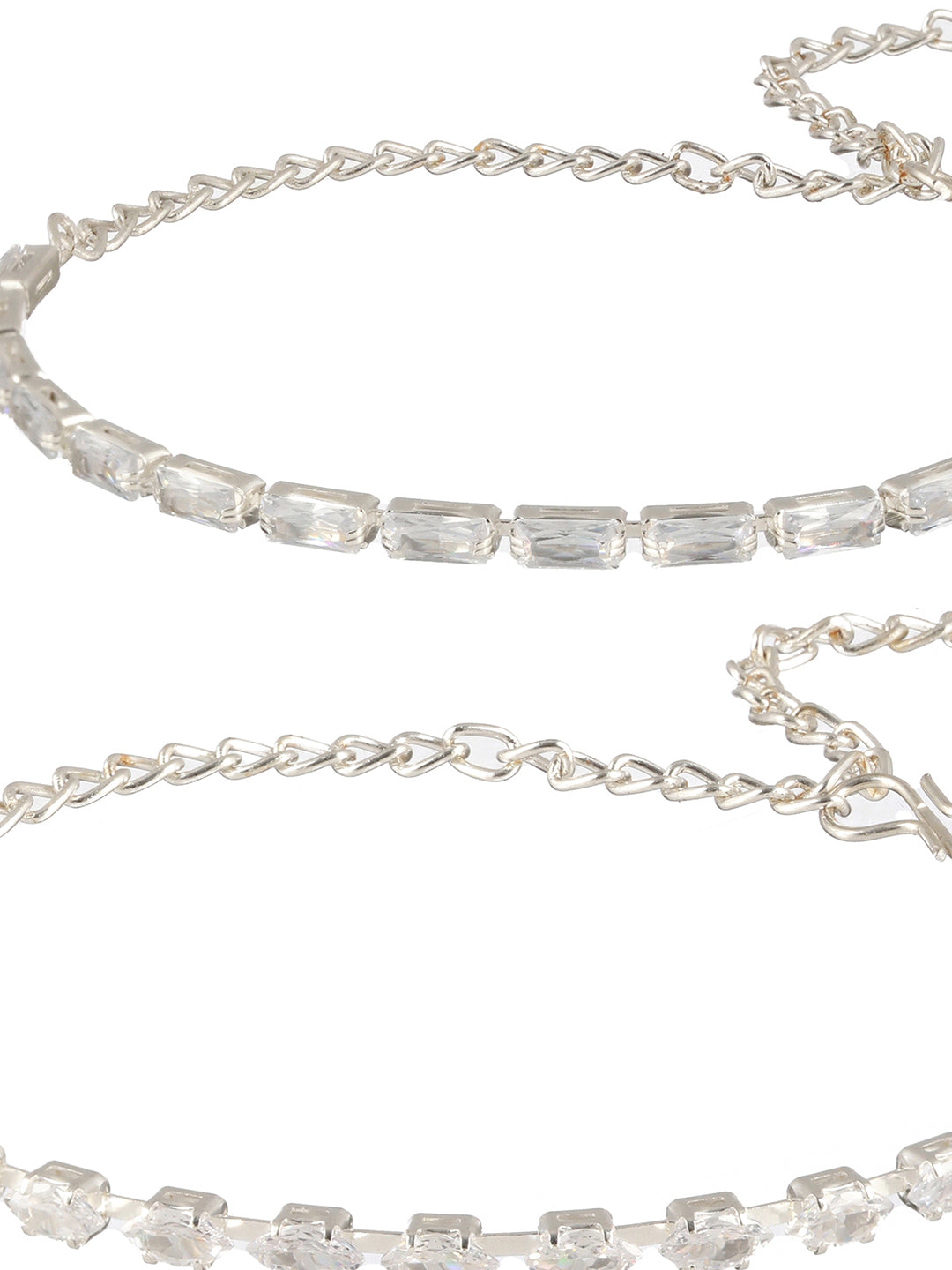 Set of 2 White Americandiamond Studded Rhodium-Plated Link Bracelet - Jazzandsizzle
