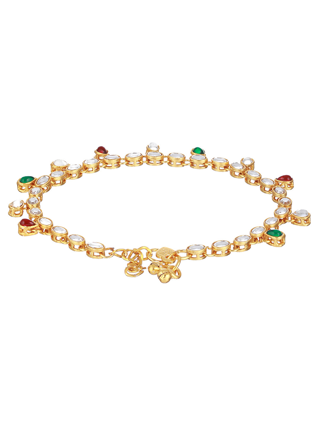 Set of 2 Gold Plated Green & Red Kundan Studded Anklets - Jazzandsizzle