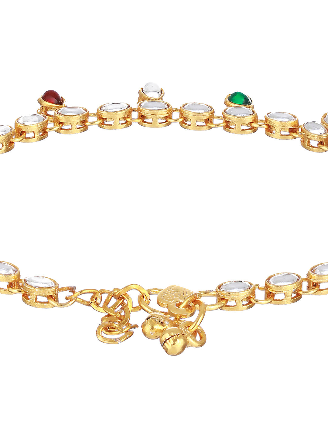 Set of 2 Gold Plated Green & Red Kundan Studded Anklets - Jazzandsizzle