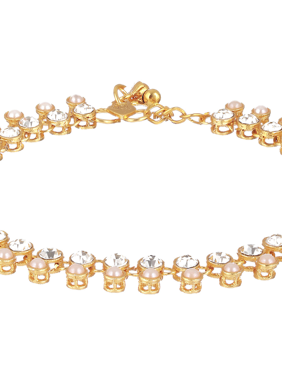 Set of 2 Gold Plated Kundan Studded & Pearl Beaded Anklets - Jazzandsizzle